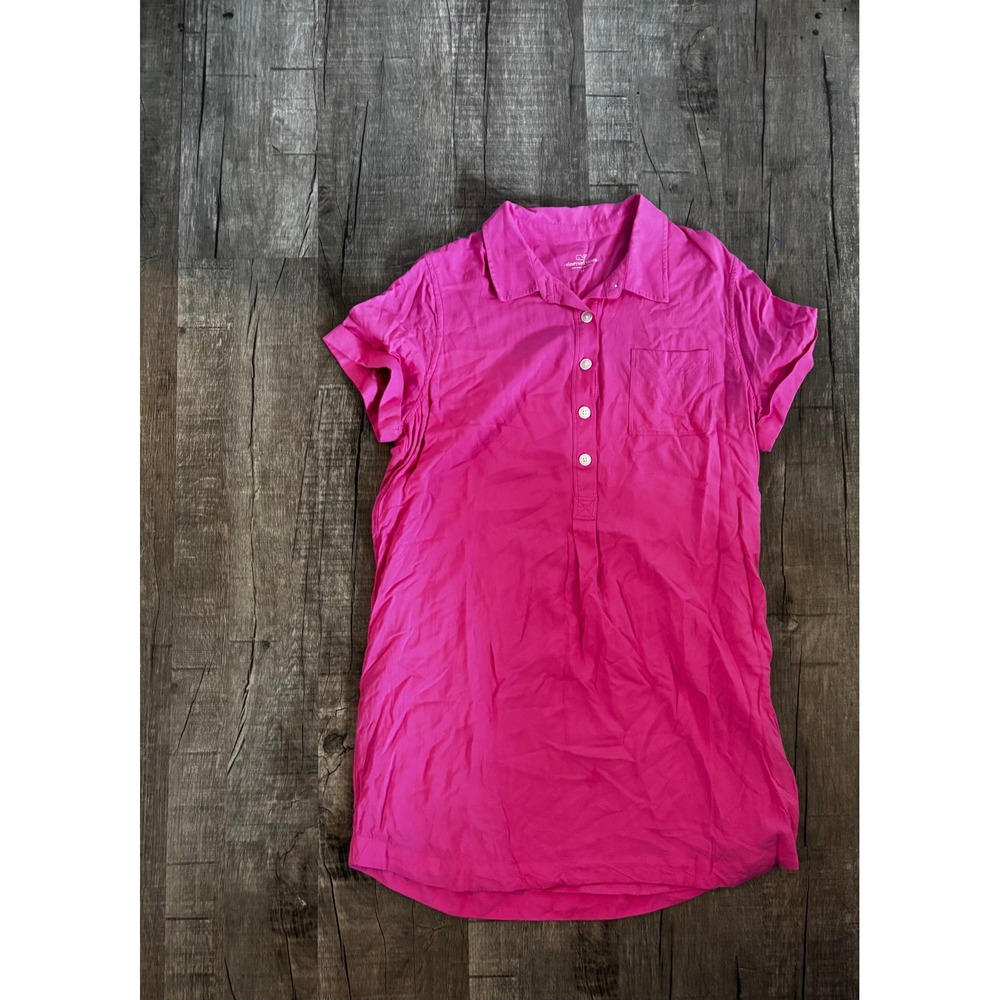 Vineyard Vines Pink Short‎ Sleeve Collared Button Up Shirt Dress Size 14
